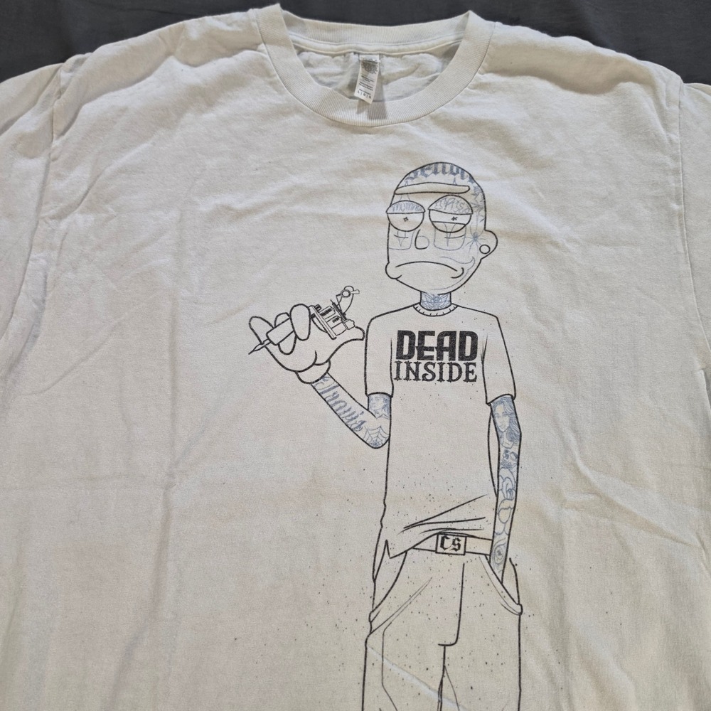 Alstyle Dead Inside Tattoo Graphic T-Shirt Mens Large White Cotton Short Sleeve